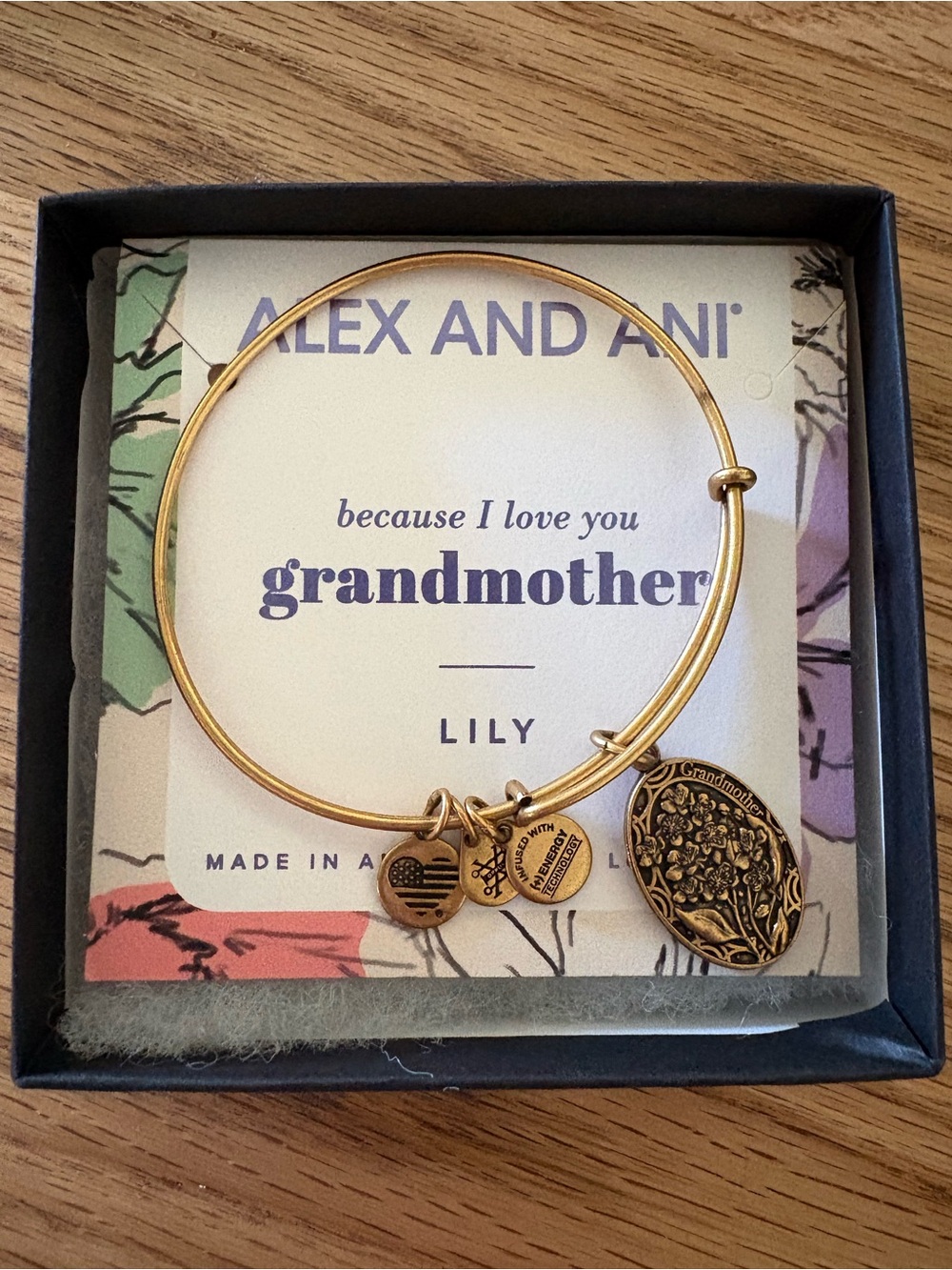 Alex and Ani Gold “Grandmother” Charm Bangle Bracelet
